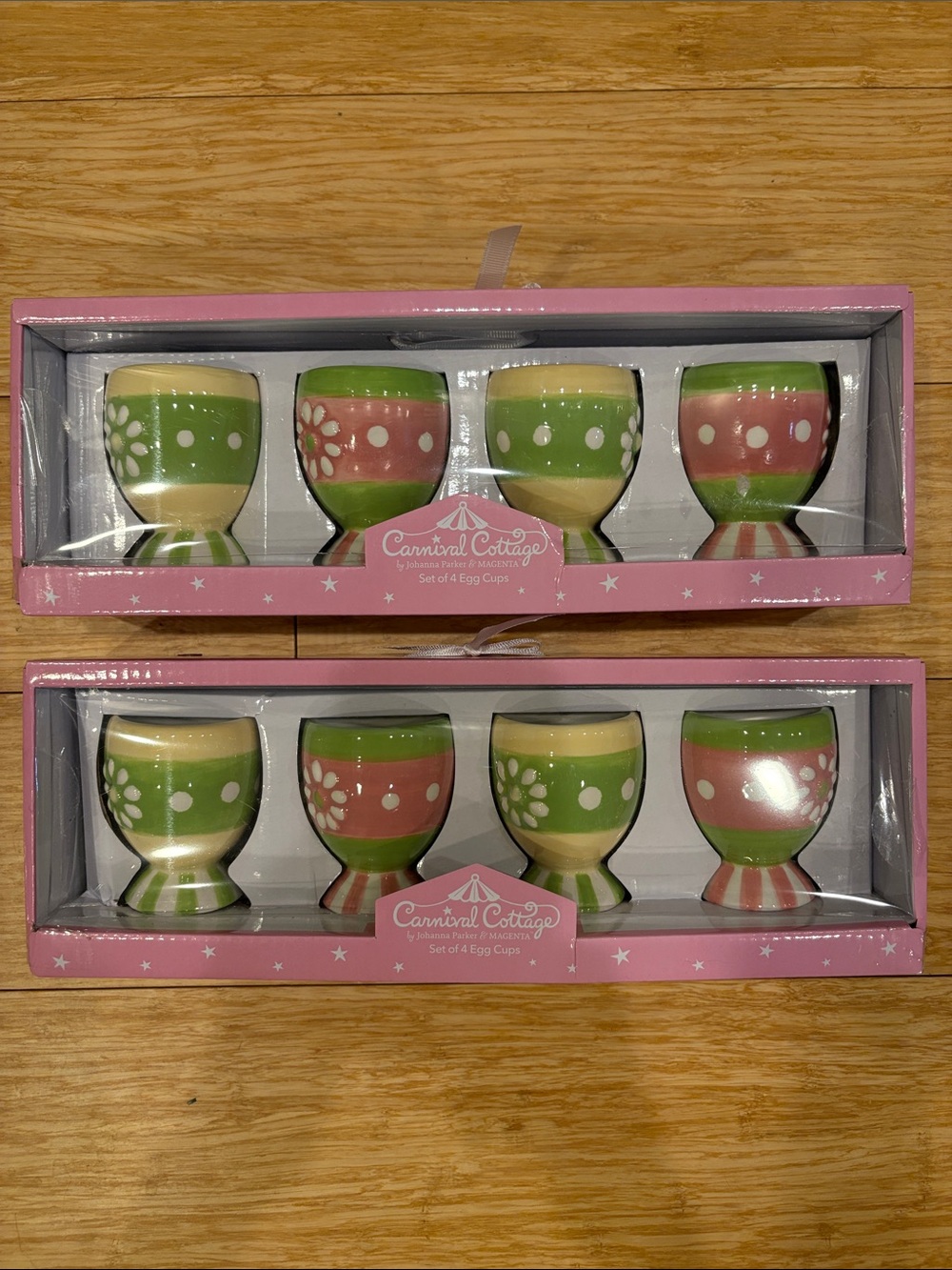 NEW Johanna Parker Ceramic Easter Egg Cups Carnival Cottage - 2 Sets (8 Cups)